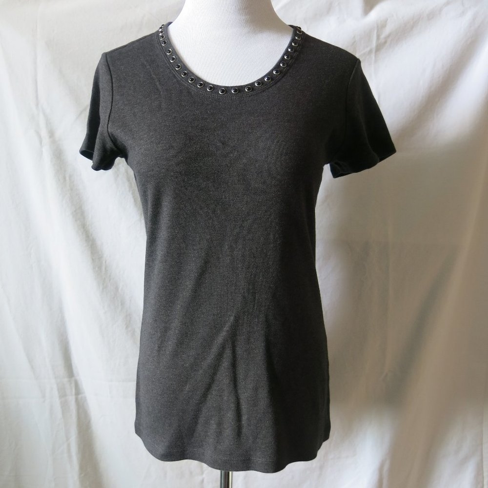 Banana Republic Gray Cotton Blend Studded Crewneck Top Blouse - Size Medium